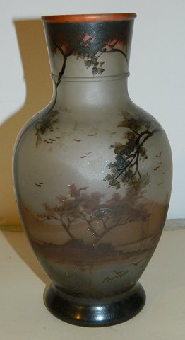 Art Nouveau painted vase in glass by Peynaud