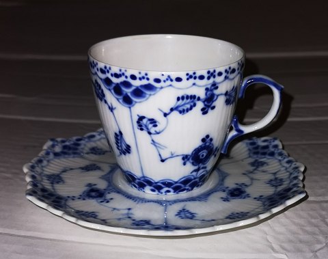 Royal Copenhagen coffee cup with saucer in blue fluted porcelain